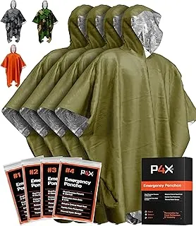 PREPARED4X Poncho de emergencia Mylar – Poncho de lluvia de supervivencia con capucha – Ligero, compacto, reutilizable, manta de emergencia Poncho para senderismo, camping, equipo térmico, kit de