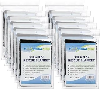 Primacare CB-6831-CS - Mantas de emergencia de Mylar de aluminio, paquete de 12, 82 x 62 pulgadas, mantas térmicas de supervivencia impermeables y resistentes al viento, mantas de emergencia ligeras y