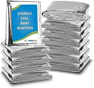 Primacare CB-6835-CS Paquete de 12 mantas de papel de aluminio estéril para recién nacidos y bebés, desechables de ahorro de calor de emergencia, 30 x 17 pulgadas