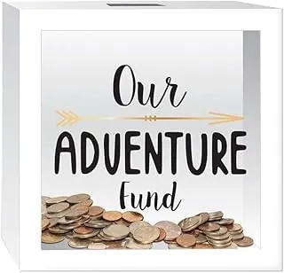 Prinz White Adventure Fund - Alcancía de ahorro de dinero para adultos, caja de ahorro para niños, tarro de cambio, caja de madera de sombra de 6 x 6 pies