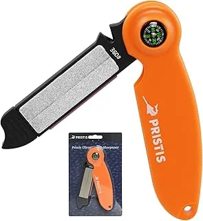 Pristis UltraGrit Pro - Afilador de cuchillos de supervivencia, kit para exteriores 9 en 1, multiengranaje con brújula de silbato de arranque de fuego, herramienta táctica de caza de peces y excursión