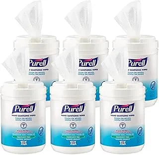 PURELL Toallitas desinfectantes de manos con fórmula de alcohol, sin fragancia, 175 unidades de toallitas desinfectantes de manos (paquete de 6) - 9031-06, color blanco