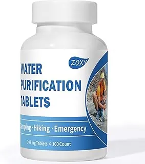 Purificación de tabletas de agua para beber (100 unidades) – Sistema de filtración de agua de supervivencia para camping, canotaje, senderismo, mochileros, emergencias – Tratamiento de agua portátil para beber de forma segura en cualquier lugar