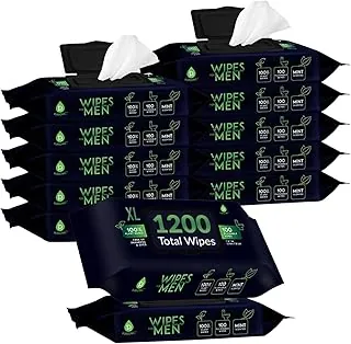Pursonic Toallitas desechables con aroma a menta suave para hombres - Paquete de 12 (1200) Toallitas para la cara y el cuerpo a base de plantas con aloe vera y vitamina E - Toallitas extra grandes