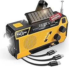 Radio de Emergencia con Manivela Manual 7400mWh (2000mAh) Radio Solar con Manivela Manual con 3 Cables de Carga Incorporados AM/FM/NOAA Radio Meteorológica Operada por Batería Cargador con Manivela