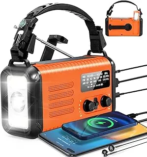 Radio de emergencia con manivela, radio meteorológica NOAA con AM/FM y radio solar, batería recargable de 20000 mAh, carga de teléfono celular, lámpara de lectura de linterna de 3 modos, alarma SOS para emergencia
