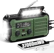 Radio de emergencia con manivela solar, 10000 mAh/37000 mWh, radio meteorológica de emergencia, radios solares de manivela con NOAA/AM/FM, cargador de teléfono celular, conector para auriculares