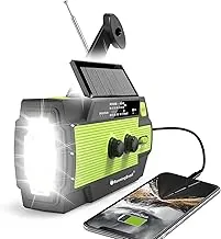 Radio de emergencia con manivela solar, 14800 mWh, radio meteorológica portátil AM/FM/NOAA con manivela manual, linterna de 1W con 3 modos y lámpara de lectura, cargador para teléfono móvil, SOS para