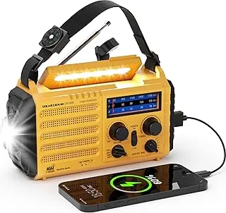 Radio de emergencia meteorológica, radio solar con manivela de 5 formas de alimentación, radio meteorológica portátil AM/FM/SW/NOAA a batería con cargador para teléfono celular, linterna para acampar