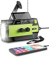 Radio de emergencia, radios meteorológicas Puiuisoul de 4000 mAh con manivela y carga solar, linterna LED portátil de 3 engranajes, alarma SOS, AM/FM/NOAA, lámpara de lectura con sensor de movimiento