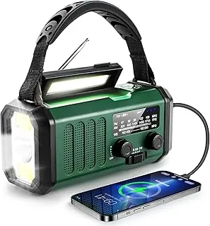 Radio de manivela de 10000 mAh, radio de emergencia, radio solar, radio meteorológica NOAA/AM/FM, carga USB tipo C, radio de dinamo, batería de polímero, antorcha y luz de lectura LED, alarma SOS, brújula para acampar