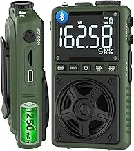 Radio de onda corta Bluetooth AM FM con alerta meteorológica NOAA, radio de bolsillo portátil recargable de 1250 mAh con la mejor recepción, altavoz grande de 5 W, sintonizador digital y auriculares