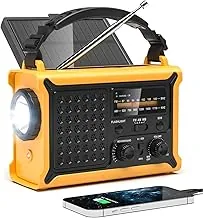 Radio meteorológica NOAA - 12000mAh/44400mWh AM/FM Radio portátil de emergencia con panel solar/manivela/entrada AC, batería recargable y linterna, sirena SOS, lámpara para emergencias en interiores