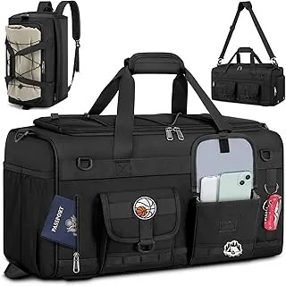 RAINSMORE Bolsa de gimnasio 3 en 1 para hombres, bolsa deportiva grande de 45 litros con compartimento para zapatos y bolsillo húmedo, mochila táctica resistente al agua para viajes, entrenamiento y equipo militar, color negro