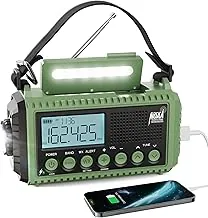 Raynic - Radio de emergencia, meteorológica, a batería de 12 000 mAh/44 400 mWh, radio solar de manivela con alerta AM/FM/SW/NOAA, cargador de teléfono celular, carga tipo C, linterna y sirena SOS