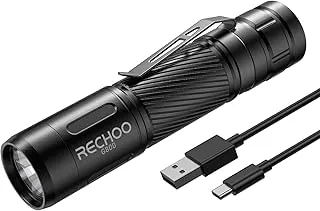 RECHOO Linterna recargable, linterna LED G800 con 3 modos de iluminación, enfoque fijo, clip de bolsillo, pequeña linterna EDC para emergencias, equipo de camping (batería incluida)