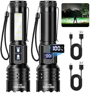 RECHOO Linternas Recargables de Altos Lúmenes, Linterna de 7Modos con Interruptor Dual Recargable con Pantalla Digital LCD, Linterna Súper Brillante Luz LED Potente para Casa y Camping