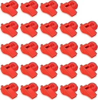 Red Emergency Whistles with Lanyard, Loud Crisp Sound Plastic Whistles Bulk Ideal for Outdoor Sport，Lifesaving，and Officials