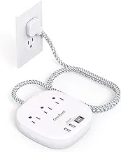 Regleta de corriente con enchufe plano, cable de extensión ultraplano de 6 pies - 3 salidas 4 puertos USB (2 USB C) 22.5W/4.5A estación de carga de escritorio, regleta de corriente sin protección