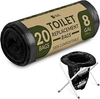Reli. (20 unidades) Bolsas de inodoro portátiles compostables (8 galones - 1 mil de grosor) | Bolsas de inodoro de camping | ASTM D6400 | Uso para cómodo portátil, campamento, viajes, senderismo