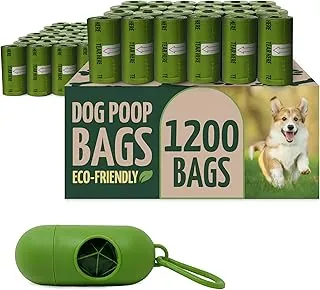 Reli. Bolsas biodegradables para excrementos de perro con soporte (1200 unidades - 80 rollos al por mayor) | Dispensador con clip para correa | Bolsas grandes de 9x13" para excrementos de perro |