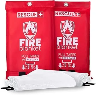 Rescue+ Mantas de emergencia contra incendios, paquete de 2, 40 x 40 pulgadas, manta de seguridad ignífuga de fibra de vidrio para el hogar, cocina, lugar de trabajo, viajes, campamento y emergencias