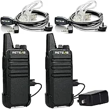 Retevis Walkie Talkies RT22, mini radio de 2 vías recargable, manos libres VOX, portátil, radios bidireccionales de largo alcance con auricular, para viajes familiares por carretera, campamento,
