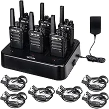 Retevis Walkie Talkies RT68 con auricular, radios portátiles FRS bidireccionales recargables, con cargador multiunidad de 6 vías, manos libres, largo alcance, radios resistentes de 2 vías, paquete de