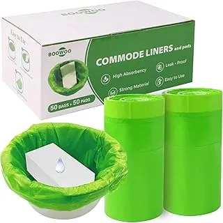 Revestimientos para la cómoda de cabecera con almohadillas absorbentes, 50 bolsas desechables y 50 almohadillas, forros perfumados para sillas de baño para adultos, bolsas portátiles para caca