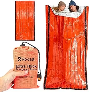 Rocalt Saco de dormir de emergencia | Manta de emergencia de Mylar ultraligera, manta espacial extragruesa, impermeable y portátil, saco térmico Bivy para campamento, senderismo y aventuras al aire