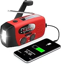RunningSnail Radio de Emergencia con Manivela y Linterna LED para Emergencia, Radio Meteorológica Portátil AM/FM NOAA con Cargador de 2000mAh para Teléfono, Carga USB y Energía Solar para Acampada