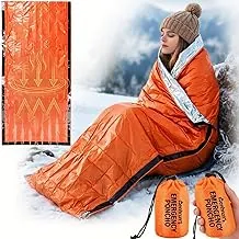 Saco de dormir térmico de emergencia: refleja el 90% del calor corporal, calentamiento rápido de 3 segundos para camping, senderismo, mochilero, bolsa reutilizable impermeable de Mylar Bivy