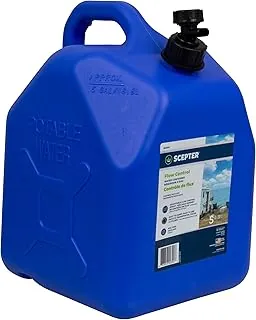 Scepter Flow Control - Jarra de agua de 5 galones con grifo, resistente a prueba de fugas, para suministros de campamento, almacenamiento, huracanes y más, grado alimenticio, recipiente sin BPA, capacidad de 18.8 litros, color azul