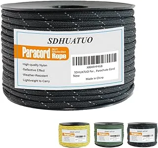 SDHUATUO Cuerda de paracaídas de nailon tipo III de 100 pies, 550 libras, núcleo de 7 hebras con tiras reflectantes, cuerda de utilidad para supervivencia, equipo de campamento, senderismo, bricolaje