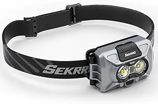 Sekrro Faro F8 recargable, 800 lúmenes, lámpara LED súper brillante, IP67 impermeable con sensor de movimiento y luz roja, batería AAA compatible para trabajo, campamento, senderismo, correr