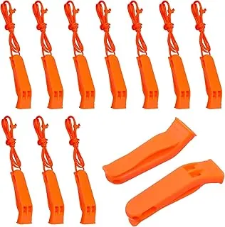 Sibba Silbatos de emergencia, 10 silbatos de seguridad de supervivencia súper fuertes con cordón reflectante de 120 dB, silbato de plástico naranja para chaleco salvavidas, kayak, senderismo, camping
