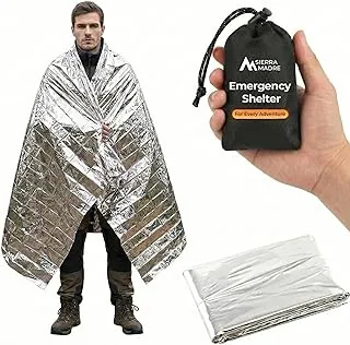 Sierra Madre Manta térmica de Mylar de emergencia para supervivencia, refugio de seguridad impermeable que retiene el 90% del calor corporal, equipo ultraligero y compacto para campamento, primeros