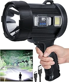 Sigoobal Foco recargable, 2000000 LM, luz LED de mano súper brillante, linterna LED de alto lúmenes, reflector grande para exteriores con paneles solares para navegación, camping, caza