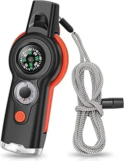 Silbato con función de supervivencia de emergencia 7 en 1, silbato de seguridad multifuncional para exteriores con cordón, ideal para kayak, canotaje, senderismo, camping, escalada, caza, pesca