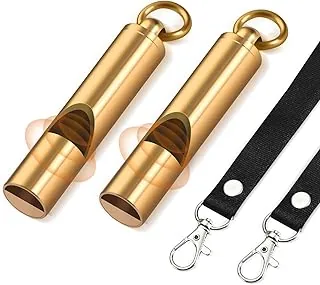 Silbatos de emergencia de latón, paquete de 2 unidades con cordón sin enredos - Silbato de seguridad sin guisante, silbato de supervivencia de sonido fuerte para chaleco salvavidas de