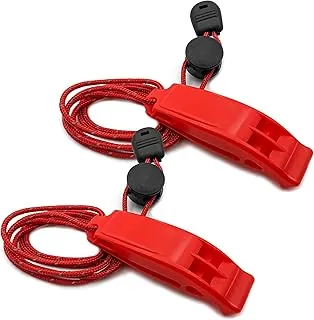Silbatos de emergencia de supervivencia, 2 silbatos de seguridad de doble tubo súper ruidosos con cordón reflectante ajustable, silbato impermeable para chaleco salvavidas, kayak, senderismo, niños (rojo)