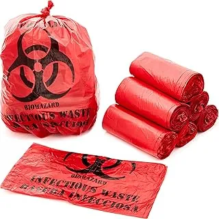 Sin fugas, bolsas de residuos de riesgo biológico de grado hospitalario, paquete de 50 unidades, 10 galones, 24 pulgadas, forro de basura rojo con símbolo de peligro para eliminación de