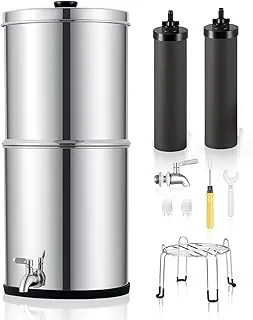 Sistema de filtro de agua alimentado por gravedad de 2.25 galones – Sistema de filtración de agua de encimera de acero inoxidable para encimera, purificador de agua por gravedad con 2 filtros de carbono Certificación NSF/ANSI 42