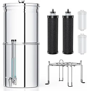 Sistema de filtro de agua de encimera de gravedad mejorado, filtro de agua de acero inoxidable con ultra filtración de 6 etapas, 2.95 galones