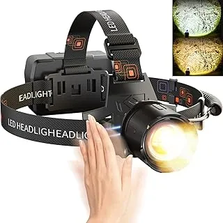 SKYFIRE Linterna frontal recargable de 3000 lúmenes, sensor de movimiento, batería LED súper brillante de 7500 mAh, luz frontal impermeable con zoom para correr, ciclismo, camping, senderismo, fuentes de luz duales, luz cálida y blanca