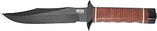 SOG Cuchillo Bowie 2.0 de hoja fija - Cuchillo táctico con hoja de 6.4 pulgadas, cuchillo de caza con estuche duro con revestimiento TiNi y acero AUS-8, funda de cuero para cuchillo (S1T-L), marrón