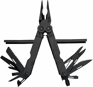 SOG PowerLock - Cuchillo plegable de acero inoxidable con 18 alicates multiherramienta con destornilladores, engarzador, abrelatas, pinza y cortador, color negro