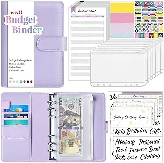 Sooez Carpeta de presupuesto con desafío de ahorro de dinero, carpeta de ahorro de dinero con sobres para efectivo, hojas de gastos, seguimiento de desafíos y etiquetas de categorías, libro de