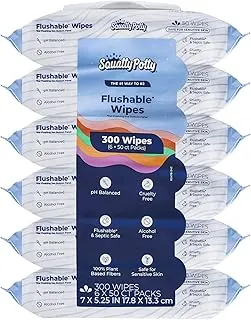 Squatty Potty - Toallitas desechables - 6 paquetes (300 toallitas en total) - 99% agua y a base de plantas - Aroma de spa de té verde, pepino y aloe - pH equilibrado - Toallitas húmedas para adultos