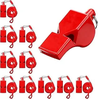 Styquenzer Paquete de 10 silbatos de salvavidas con cordón, silbatos de emergencia rojos, silbatos de seguridad, silbatos de plástico fuertes para salvavidas al aire libre, campamento, senderismo